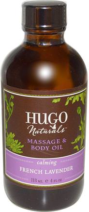 Massage & Body Oil, French Lavender, 4 fl oz (118 ml) by Hugo Naturals-Hälsa, Hud, Bad, Skönhetsoljor, Kroppsvårdoljor, Massageolja