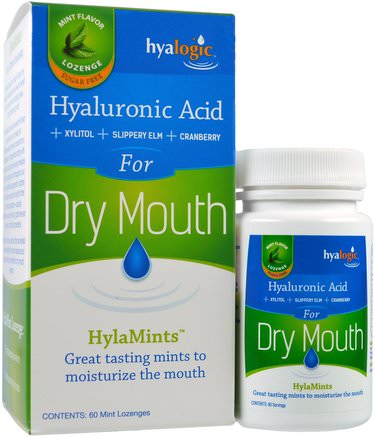 HylaMints, 60 Mint Lozenges by Hyalogic Hyaluronic Acid for Dry Mouth-Hälsa, Muntorrhet, Muntlig Tandvård, Tandvårdsmynt