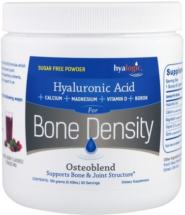 Hyaluronic Acid, For Bone Density, Mixed Berry, 0.40 lbs (180 g) by Hyalogic Osteoblend-Kosttillskott, Hälsa, Ben