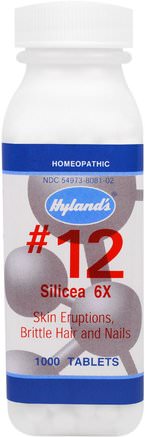 #12, Silicea 6X, 1000 Tablets by Hylands-Kosttillskott, Homeopati, Kvinnor, Hårtillskott, Nageltillskott, Hudtillskott