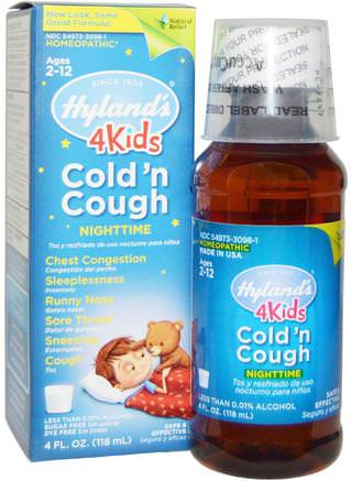 4 Kids Cold n Cough Nighttime, Age 2-12, 4 fl oz (118 ml) by Hylands-Barns Hälsa, Kall Influensav Hosta, Homeopati Hosta Kall Och Influensa