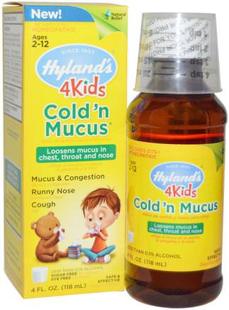 4 Kids, Cold n Mucus, 4 fl oz (118 ml) by Hylands-Kosttillskott, Homeopati, Kall Influensav Hosta