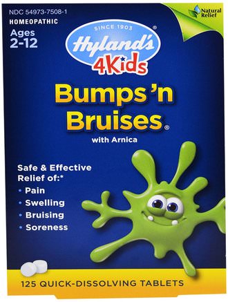 4Kids, Bumps n Bruises with Arnica, 125 Quick-Dissolving Tablets by Hylands-Kosttillskott, Homeopati, Arnica Montana, Arnica