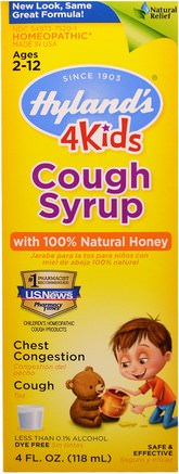 Cough Syrup, 4 Kids, with 100% Natural Honey, 4 fl oz (118 ml) by Hylands-Barns Hälsa, Kall Influensav Hosta, Homeopati Hosta Kall Och Influensa