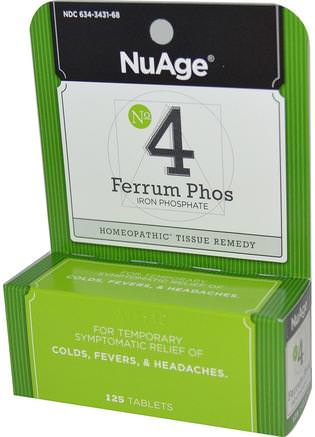 NuAge, No 4 Ferrum Phos, Iron Phosphate, 125 Tablets by Hylands-Hälsa, Kall Influensa Och Virus, Kall Och Influensa, Kosttillskott, Homeopati Hosta Kyla Och Influensa