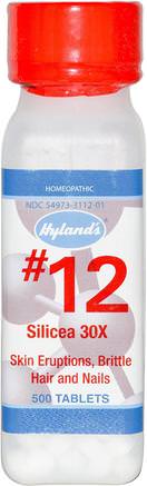 #12 Silicea 30X, 500 Tablets by Hylands-Kosttillskott, Homeopati, Kvinnor, Hårtillskott, Nageltillskott, Hudtillskott