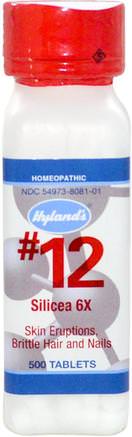 #12, Silicea 6X, 500 Tablets by Hylands-Kosttillskott, Homeopati, Kvinnor, Hårtillskott, Nageltillskott, Hudtillskott