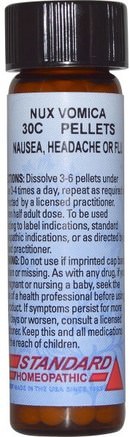 Standard Homeopathic, Nux Vomica, 30C, 160 Pellets (1/4 oz) by Hylands-Kosttillskott, Homeopati, Nux Vomica, Hälsa, Huvudvärk