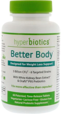 Better Body, Probiotics for Weight Loss Support, 5 Billion CFU, 60 Time-Release Tablets by Hyperbiotics-Kosttillskott, Probiotika