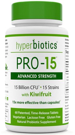 PRO - 15, Advanced Strength, With Kiwifruit, 60 Time-Release Tablets by Hyperbiotics-Kosttillskott, Probiotika, Matsmältning, Mage