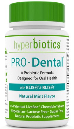 PRO-Dental, Natural Mint Flavor, 45 Chewable Tablets by Hyperbiotics-Kosttillskott, Probiotika, Stabiliserade Probiotika, Bad, Skönhet, Oral Tandvård, Munhygienprodukter