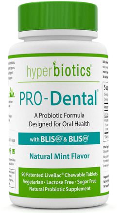 PRO-Dental, Natural Mint Flavor, 90 Chewable Tablets by Hyperbiotics-Bad, Skönhet, Oral Tandvård, Probiotika