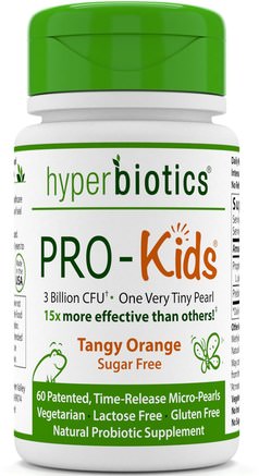 PRO-Kids, Sugar Free, Tangy Orange, 60 Micro-Pearls by Hyperbiotics-Kosttillskott, Probiotika, Probiotika För Barn, Stabiliserade Probiotika