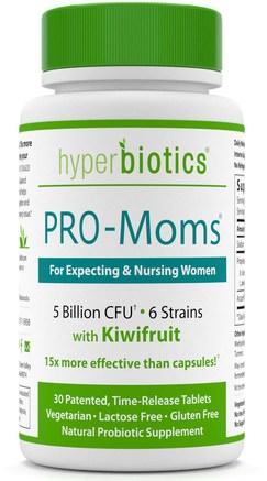 PRO-Moms, Prenatal Probiotic with kiwifruit, 5 Billion CFU, 30 Tablets by Hyperbiotics-Hälsa, Graviditet, Probiotika, Stabiliserade Probiotika