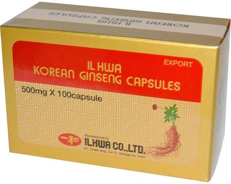 Korean Ginseng Capsules, 500 mg, 100 Capsules by Ilhwa-Kosttillskott, Adaptogen, Kall Influensa Och Viral, Ginseng Koreanska