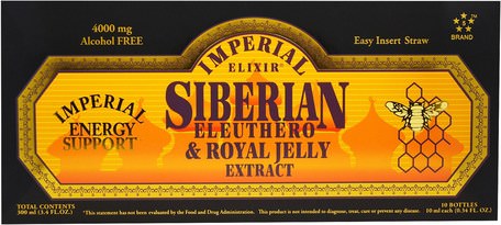 Siberian Eleuthero & Royal Jelly Extract, Alcohol Free, 4000 mg, 10 Bottles, 0.34 fl oz (10 ml) Each by Imperial Elixir-Kosttillskott, Adaptogen