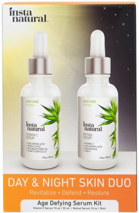 Day & Night Skin Duo, Age Defying Serum Kit, 2 Bottles, 1 oz (30 ml) Each by InstaNatural-Skönhet, Vitamin C