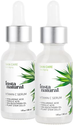 Vitamin C Serum Skin Kit, 2 Pack, 1 fl. oz (30 ml) Each by InstaNatural-Skönhet, Hyaluronsyra Hud, Vitamin C