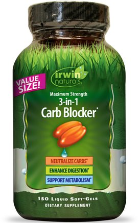 3-in-1 Carb Blocker, Maximum Strength, 150 Liquid Soft-Gels by Irwin Naturals-Kosttillskott, Vit Njurebönaxtrakt Fas 2, Hälsa, Diet