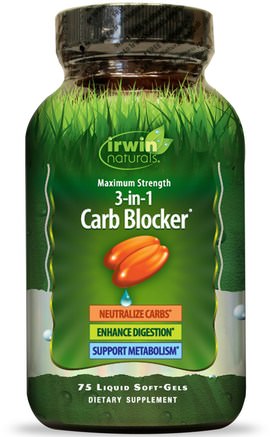 3-In-1 Carb Blocker, Maximum Strength, 75 Liquid Soft-Gels by Irwin Naturals-Kosttillskott, Vit Njurebönaxtrakt Fas 2, Hälsa, Diet