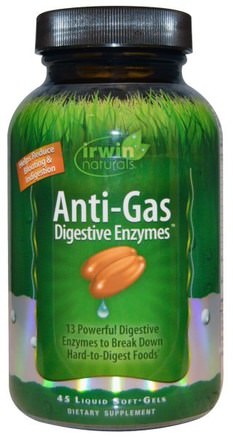 Anti-Gas Digestive Enzymes, 45 Liquid Soft-Gels by Irwin Naturals-Kosttillskott, Matsmältningsenzymer, Hälsa