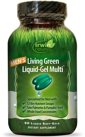 Mens Living Green Liquid-Gel Multi, 90 Liquid Soft-Gels by Irwin Naturals-Vitaminer, Män Multivitaminer, Män, Prostata