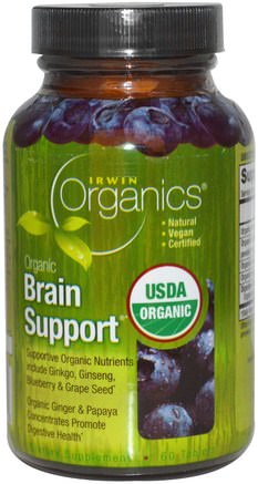 Organics, Brain Support, 60 Tablets by Irwin Naturals-Hälsa, Uppmärksamhet Underskott Störning, Lägg Till, Adhd, Hjärna