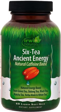 Six-Tea Ancient Energy, Natural Caffeine Boost, 60 Liquid Soft-Gels by Irwin Naturals-Hälsa, Kost