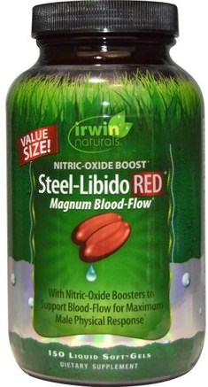 Steel-Libido Red, Magnum Blood-Flow, 150 Liquid Soft-Gels by Irwin Naturals-Hälsa, Män