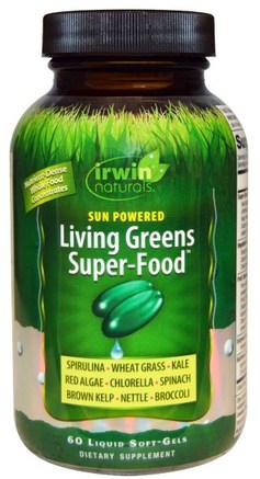 Sun Powered Living Greens Super-Food, 60 Liquid Soft-Gels by Irwin Naturals-Hälsa, Energi