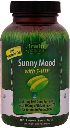 Sunny Mood With 5-HTP, Plus Vitamin D3, 80 Liquid Soft-Gels by Irwin Naturals-Kosttillskott, 5-Htp