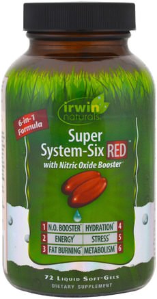 Super System-Six Red, 72 Liquid Soft-Gels by Irwin Naturals-Sport, Kväveoxid