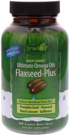 Ultimate Omega Oils, Flaxseed-Plus, 90 Liquid Soft-Gels by Irwin Naturals-Kosttillskott, Efa Omega 3 6 9 (Epa Dha), Omega 369 Caps / Tabs