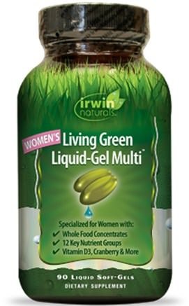 Womens Living Green Liquid-Gel Multi, 90 Liquid Soft-Gels by Irwin Naturals-Vitaminer, Kvinnor Multivitaminer, Kvinnor