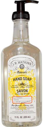 Natural Hand Soap, Lemon, 11 fl oz (325 ml) by J R Watkins-Bad, Skönhet, Tvål
