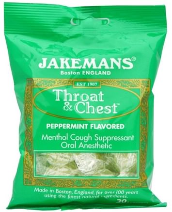 Throat & Chest, Peppermint Flavored, 30 Lozenges by Jakemans-Hälsa, Kall Influensa Och Virus, Halsvårdspray, Hostdroppar