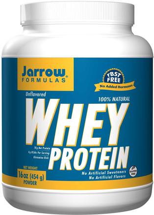 100% Natural Whey Protein Powder, Unflavored, 16 oz (454 g) by Jarrow Formulas-Kosttillskott, Vassleprotein