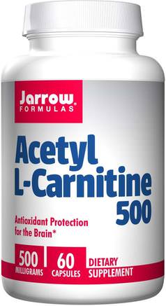 Acetyl L-Carnitine 500, 500 mg, 60 Veggie Caps by Jarrow Formulas-Kosttillskott, Aminosyror, L Karnitin