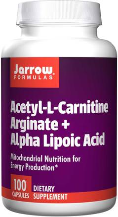Acetyl L-Carnitine Arginate + Alpha Lipoic Acid, 100 Capsules by Jarrow Formulas-Kosttillskott, Aminosyror, L Karnitin, Acetyl-L-Karnitin-Arginat, Acetyl-L-Karnitin + Alfa-Liposyra