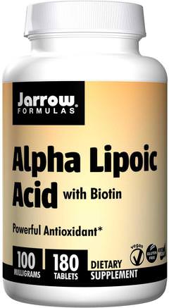 Alpha Lipoic Acid, with Biotin, 100 mg, 180 Tablets by Jarrow Formulas-Kosttillskott, Antioxidanter, Alfapoidsyra, Alfa Liposyra 100 Mg