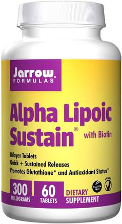 Alpha Lipoic Sustain, with Biotin, 300 mg, 60 Tablets by Jarrow Formulas-Kosttillskott, Antioxidanter, Alfa-Liposyra, Alfa-Liposyra 300 Mg