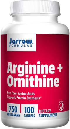 Arginine + Ornithine, 750 mg, 100 Tablets by Jarrow Formulas-Kosttillskott, Aminosyror, L Arginin, L Arginin + L Ornitin