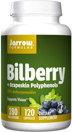 Bilberry + Grapeskin Polyphenols, 280 mg, 120 Veggie Caps by Jarrow Formulas-Kosttillskott, Antioxidanter, Druv Hud Extrakt, Hälsa, Ögonvård, Synvård, Blåbär