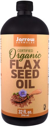 Certified Organic Flax Seed Oil, 32 fl oz (946 ml) by Jarrow Formulas-Kosttillskott, Efa Omega 3 6 9 (Epa Dha), Linfröolja, Linfrö