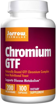 Chromium GTF, 200 mcg, 100 Capsules by Jarrow Formulas-Kosttillskott, Mineraler, Krom Gtf (Glukos Toleransfaktor)