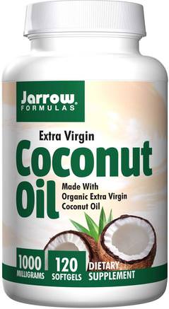 Coconut Oil, Extra Virgin, 1000 mg, 120 Softgels by Jarrow Formulas-Mat, Kokosnötolja, Kokosnötoljegel