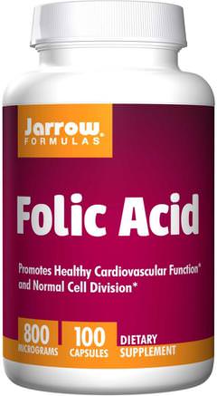 Folic Acid, 800 mcg, 100 Capsules by Jarrow Formulas-Vitaminer, Folsyra