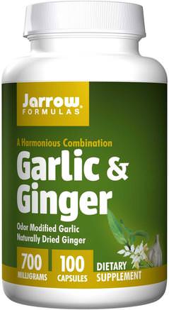 Garlic & Ginger, 700 mg, 100 Capsules by Jarrow Formulas-Kosttillskott, Antibiotika, Vitlök, Örter, Ingefära Rot