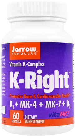 K-Right, 60 Softgels by Jarrow Formulas-Vitaminer, Vitamin K, Ben, Osteoporos