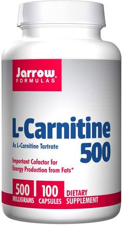 L-Carnitine 500, 500 mg, 100 Capsules by Jarrow Formulas-Kosttillskott, Aminosyror, L Karnitin, L Karnitinfumarat